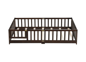 English Elm Full Size Floor Bed With Safety Fence & Door - Eco-Friendly Rubberwood Frame In Rich Espresso Finish W504P286381