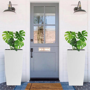 English Elm 30 Inch Tall Faux Rattan Planter Self Watering Outdoor Indoor Patio Garden Pot White W3213P325513