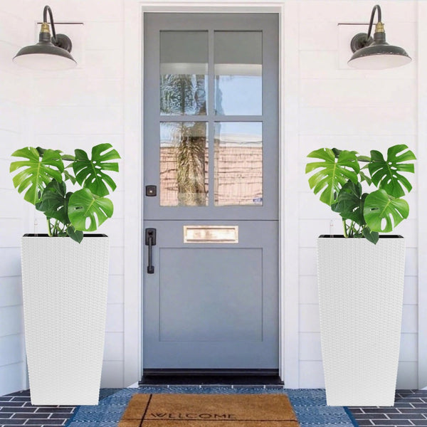 English Elm 30 Inch Tall Faux Rattan Planter Self Watering Outdoor Indoor Patio Garden Pot White W3213P325513