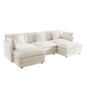 English Elm U-shaped Chenille Sectional Sofa Five Seat Modular Couch with Ottomans for Living Room W714S00560