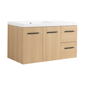 English Elm 36" Floating Bathroom Vanity Light Oak Finish Modular Cabinet with Gel Coat Sink Top W3450S00078