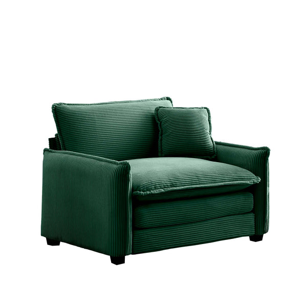 English Elm Comfortable Single Deep Seat Sofa In Green Corduroy - Modern Retro Style For Living Rooms & More! W714S00723