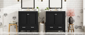 English Elm Modern 48 Inch Freestanding Bathroom Vanity Dual Ceramic Sinks Soft Close Gold Handles Black N729P000001B