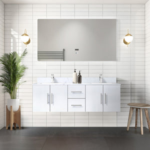 English Elm Glossy White 60 in Double Bath Vanity with Carrara Marble Top, Soft-Close Storage & Chrome Faucet Set B2731P258683