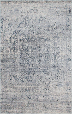 Unique Loom Chateau Quincy Machine Made Abstract Rug Gray, Beige/Navy Blue 6' 1" x 9' 0"