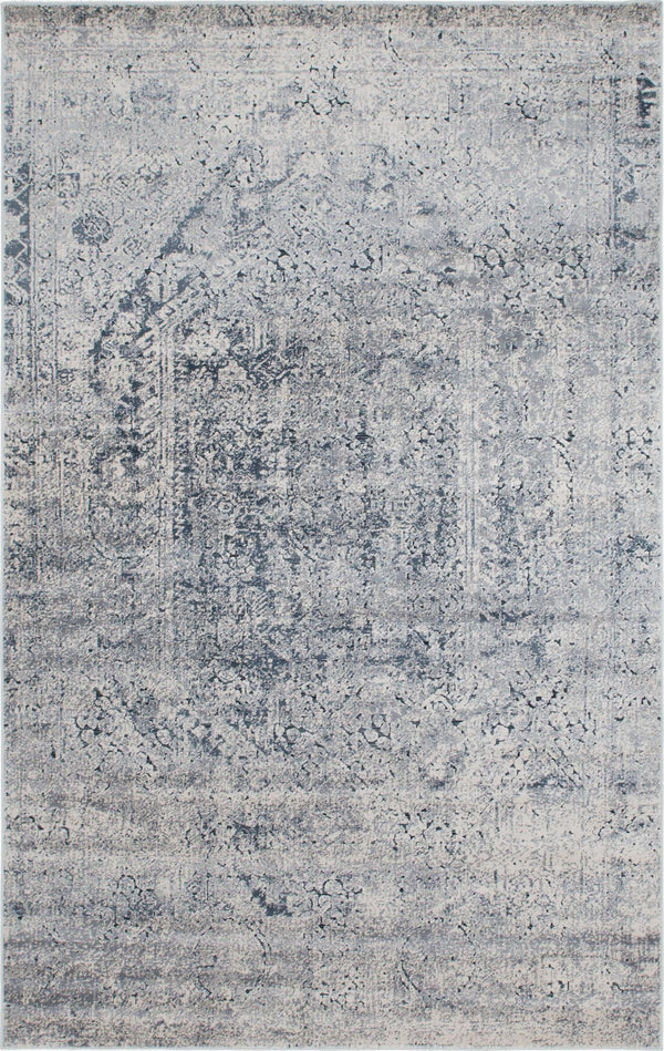 Unique Loom Chateau Quincy Machine Made Abstract Rug Gray, Beige/Navy Blue 6' 1" x 9' 0"