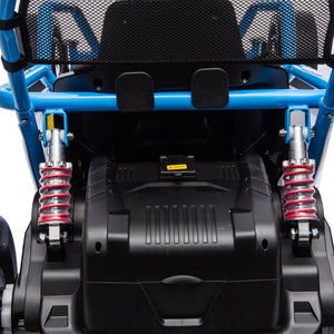 English Elm 24v Dual Motor Kids Go Kart with Drift Mode Roll Cage and Rear Suspension Ages 6 to 12 Blue W1578P454056