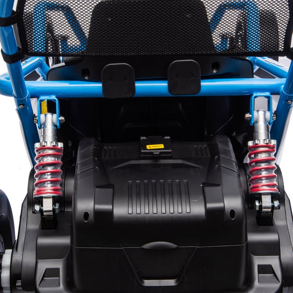 English Elm 24v Dual Motor Kids Go Kart with Drift Mode Roll Cage and Rear Suspension Ages 6 to 12 Blue W1578P454056