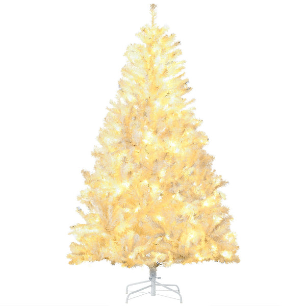 English Elm HOMCOM 6ft Prelit White Artificial Christmas Tree with 638-859 Branches, 220-250 Warm White LEDs, Auto-Open, Flame-Retardant Décor W2225P217081