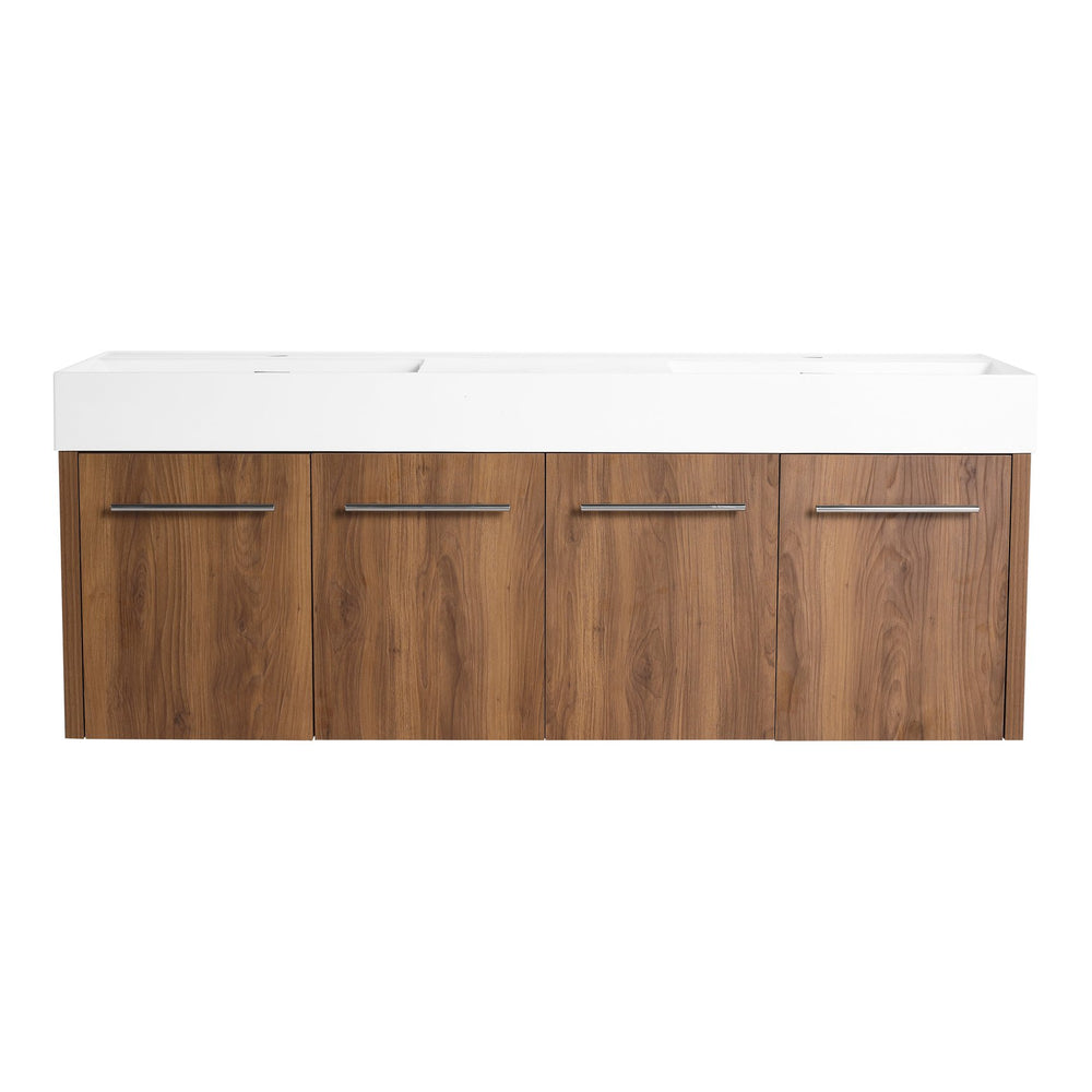 English Elm 60 Inch Wall-Mounted Bathroom Vanity With Double Resin Sink, Modern Design & Ample Storage Space W999S00250