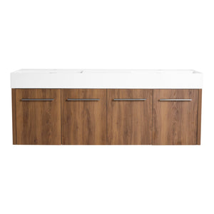 English Elm 60 Inch Wall-Mounted Bathroom Vanity With Double Resin Sink, Modern Design & Ample Storage Space W999S00250