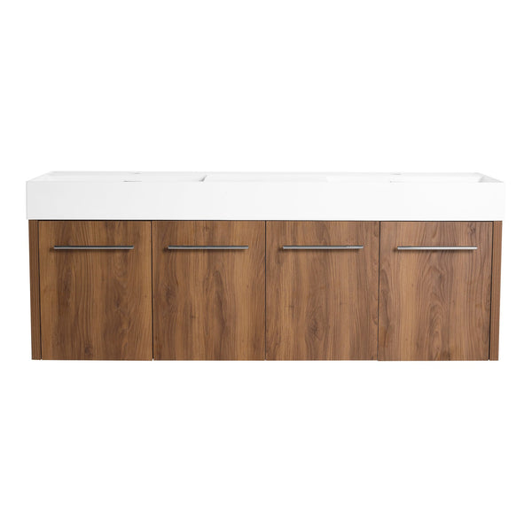 English Elm 60 Inch Wall-Mounted Bathroom Vanity With Double Resin Sink, Modern Design & Ample Storage Space W999S00250