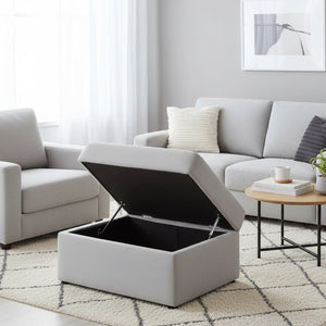 English Elm Chauncy Upholstered Storage Ottoman with Hinged Lid for Living Room Seating B050P410805