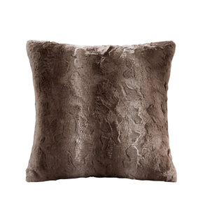 JLA Home Madison Park - Faux Plush Faux Fur Square Pillow with Lux Micro-Reverse, Hidden Zipper, Cozy Modern Accent Tan MP30-1913