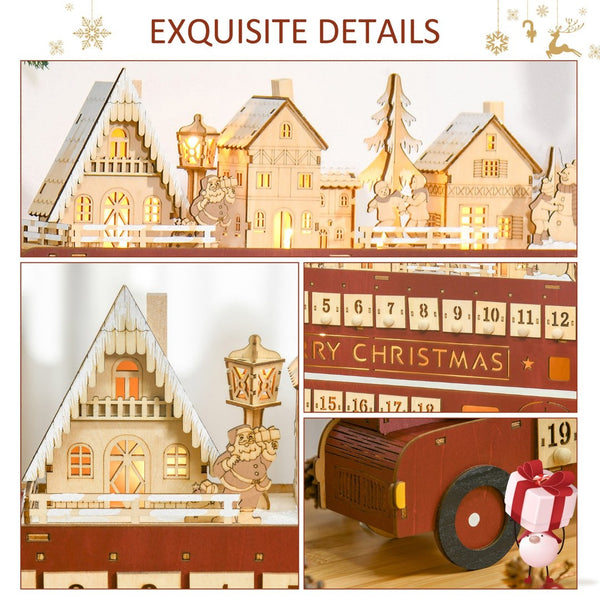 English Elm Light up Wooden Advent Calendar Village with 24 Drawers and Led Glow for Holiday Decor T3971P414423
