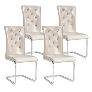 English Elm Set of 2 Glam Faux Alligator Pvc Dining Chairs with Crystal Buckle Bow Legs Beige W3875P371037