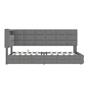 English Elm Upholstered Twin Daybed with 2 Under-Bed Drawers, Headboard Storage, USB-C Charging & LED Lights Gray 41.31 L x 21.42 W x 13.37 H N733P285121E