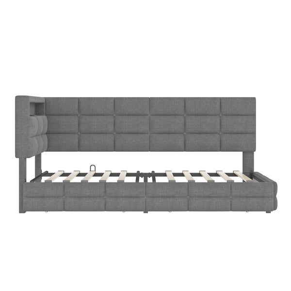 English Elm Upholstered Twin Daybed with 2 Under-Bed Drawers, Headboard Storage, USB-C Charging & LED Lights Gray 41.31 L x 21.42 W x 13.37 H N733P285121E