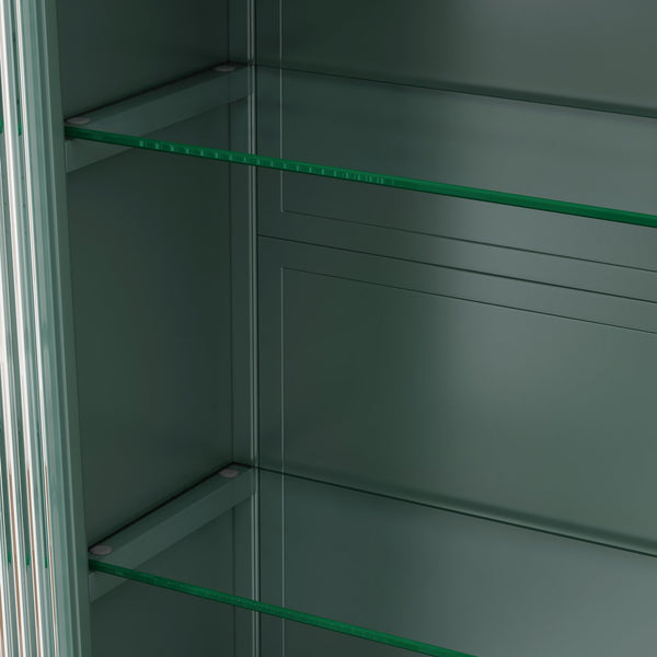 English Elm 3 Door Arched Wall Mounted Glass Cabinet with Wide Top Narrow Bottom Design for Stylish Storage and Display Dark Green W757P221504