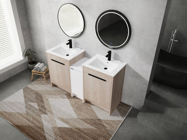 English Elm 60 Inch Freestanding Bathroom Vanity With Ceramic Sink, Soft-Close Doors & Ample Storage Space W999S00316