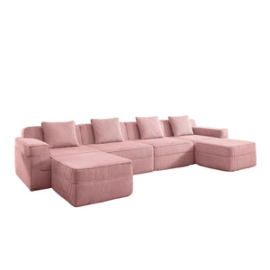English Elm Modular U-Shape Sectional Sofa - Plush Corduroy Couch With Ottomans & Pillows For Modern Living W3041S00343