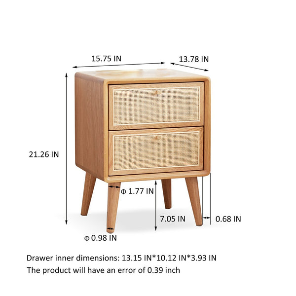 English Elm Pure Solid Red Oak Nightstand with Rattan Drawer and Raised Legs for Bedroom W1283121839