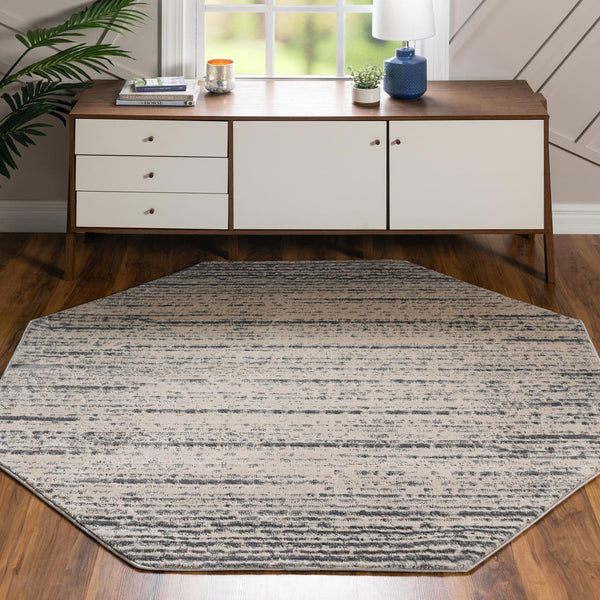 Unique Loom Oasis Calm Machine Made Abstract Rug Cream, Ivory/Gray 6' 1" x 6' 1"