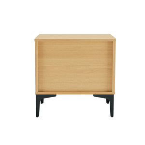 English Elm Amara Mid-Century Nightstand with Open Shelf and Full-Extension Drawer, Black Metal Legs, Compact Light Oak B365P398182