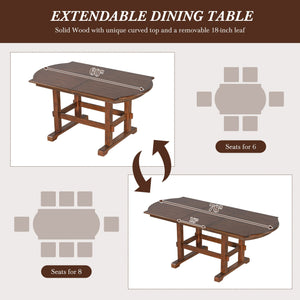 English Elm TOPMAX Solid Wood Extendable Dining Set with 18" Removable Leaf, Bench & 4 Upholstered Chairs, Espresso SP000090AAP