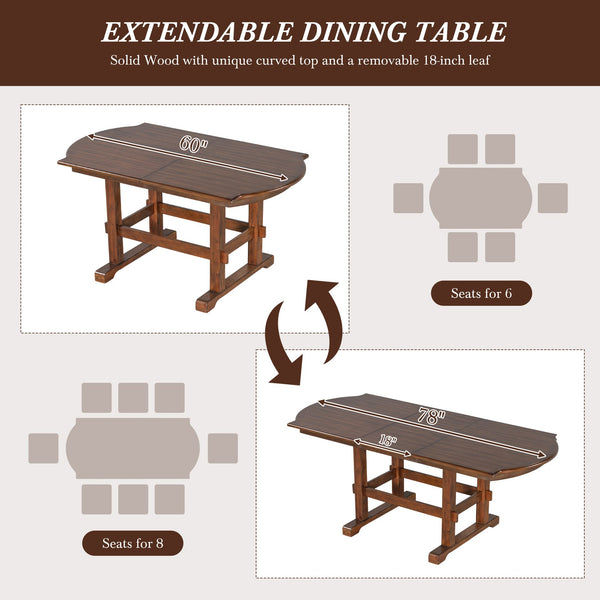 English Elm TOPMAX Solid Wood Extendable Dining Set with 18" Removable Leaf, Bench & 4 Upholstered Chairs, Espresso SP000090AAP