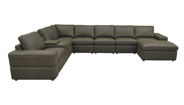 English Elm Large Square Arm Leather Match Modular Sectional for Open Concept Living Rooms Olive Green B2748S00143