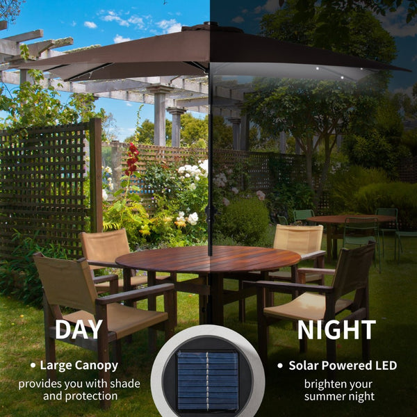English Elm Outsunny 9' X 7' Solar Led Patio Umbrella With Tilt & Crank For Ultimate Outdoor Comfort & Style W2225P217591-GIGA
