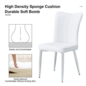 English Elm Modern Pu Leather Dining Chair Set of Six with Curved Back and Polished Metal Legs White+Silver W1151P370779