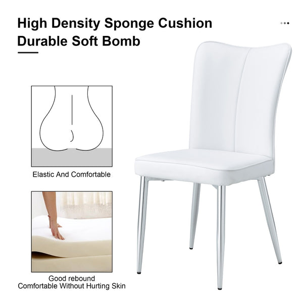 English Elm Modern Pu Leather Dining Chair Set of Six with Curved Back and Polished Metal Legs White+Silver W1151P370779