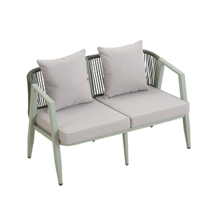 English Elm U_STYLE Heavy-Duty Outdoor Seating Set with Iron Table, Bench & Chairs — Patio, Lawn & Poolside Comfort Green WY000439AAC