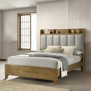 English Elm Transitional King Bed Upholstered Headboard Wood Frame with Built in Usb Charging B2741S00758