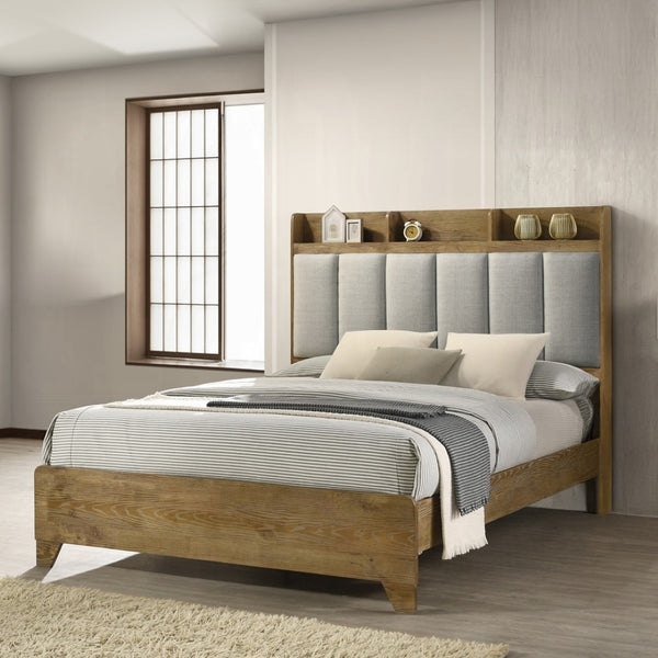 English Elm Transitional King Bed Upholstered Headboard Wood Frame with Built in Usb Charging B2741S00758