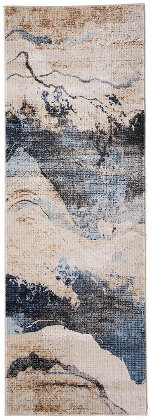 Feizy Rugs Sonora Abstract Watercolor Rug – Durable, Stain-resistant, And Stylish For Modern Homes And Families Tan,Blue,Gray Polypropylene,Polyester,Viscose Snr39nwfivyblui02