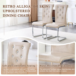 English Elm Set of 2 Glam Faux Alligator Pvc Dining Chairs with Crystal Buckle Bow Legs W3875P371041
