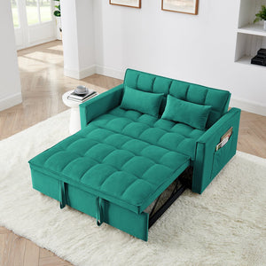 English Elm 54.33 Versatile foldable velvet sofa bed with tufted back, adjustable 3-position recline and durable wood frame Antique Green W2353P252434