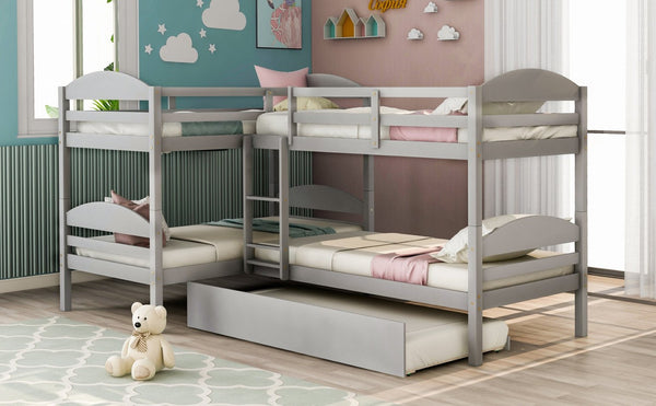 English Elm Twin L-shaped Mission Bunk with Trundle Sleeps Five Solid Pine Kids Room Bed LT000024AAE-1