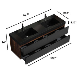 English Elm Emilia 60 Inch Freestanding Oak Vanity with Ceramic Sink and Soft Close Drawers W1865S00218