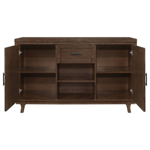 English Elm McCall Brown Oak 2-Door Server with Drawer, Rustic Farmhouse Sideboard 59" Wide, Felt-Lined Top B062P358301
