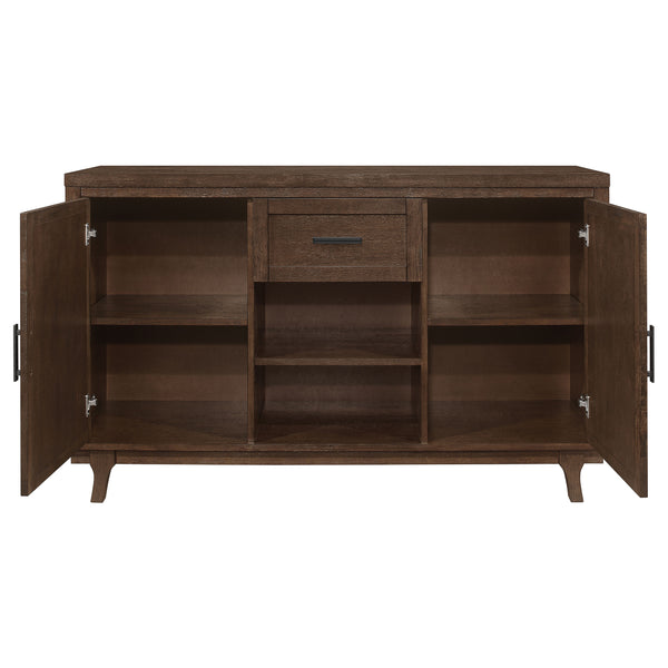 English Elm McCall Brown Oak 2-Door Server with Drawer, Rustic Farmhouse Sideboard 59" Wide, Felt-Lined Top B062P358301