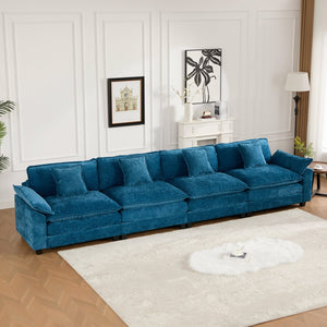 English Elm Wider Armrest 3-Seat Sectional Couch In Blue, Breathable Chenille, Modular Comfort For Any Space W1143S00044-GIGA