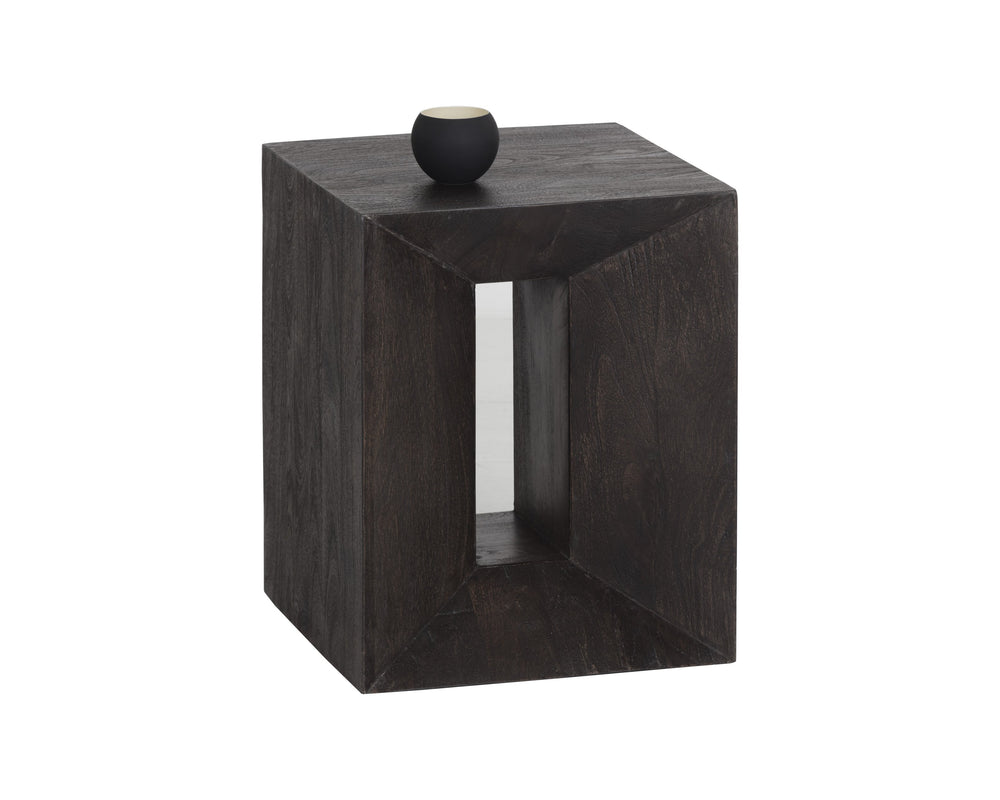 Sunpan Basil End Table - Handcrafted Dark Brown Acacia Wood with Unique Natural Grains for Modern Spaces