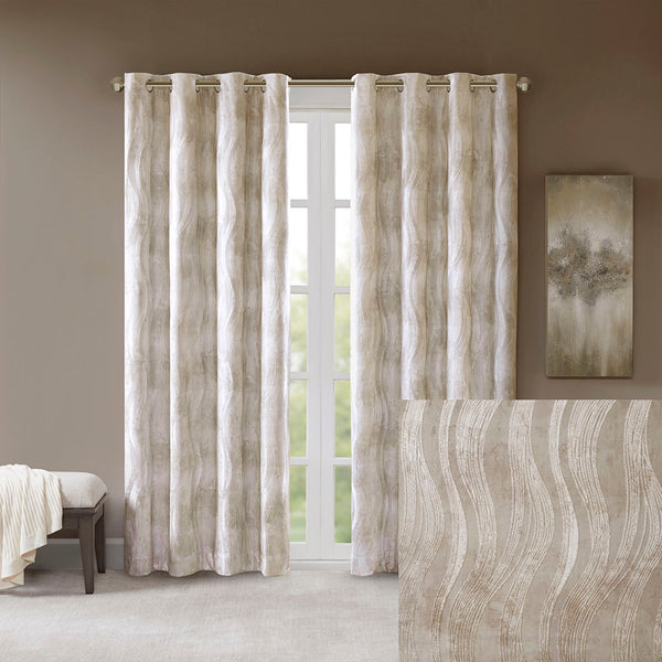 JLA Home SunSmart - Printed Jacquard Grommet Top Total Blackout Curtain Panel with Thermal Knit, Luxe Sheen Texture and Privacy 84 L x 50 W x 0.12H SS40-0090