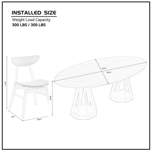English Elm (1 Table+6 Chairs) 78.74" Modern Oval Dining Set - Elegant Wooden Table & Chairs For Home & Restaurant W2582S00122