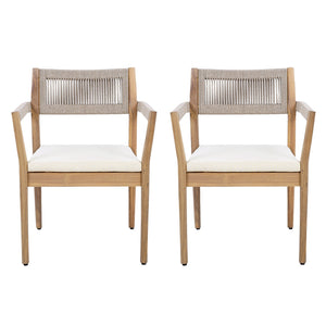 English Elm Christopher Knight Home® - Braided Acacia Wood Outdoor Dining Chairs Set Of 2 – Stylish Teak Finish With Cream Cushions & Armrests N770P286668C