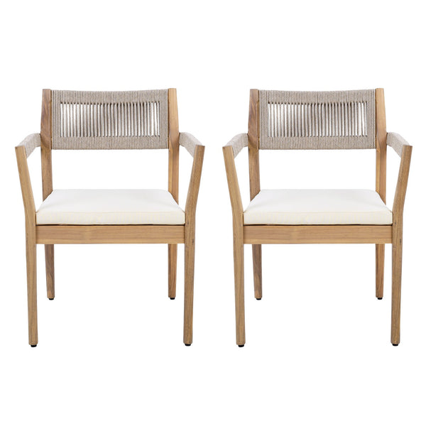 English Elm Christopher Knight Home® - Braided Acacia Wood Outdoor Dining Chairs Set Of 4 – Stylish Teak Finish, Cream Cushions & Armrests N770P286668C004